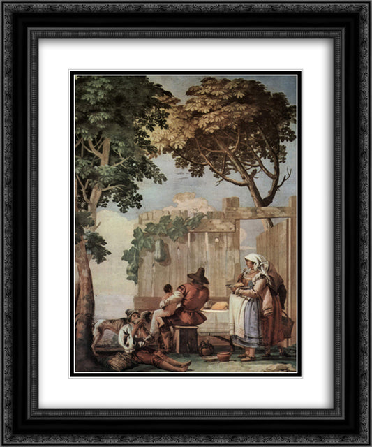 Peasant Family at Table, from the Room of Rustic Scenes, in the Foresteria (Guesthouse) 20x24 Black Ornate Wood Framed Art Print Poster with Double Matting by Tiepolo, Giovanni Domenico