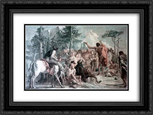 Preaching of John the Baptist 24x18 Black Ornate Wood Framed Art Print Poster with Double Matting by Tiepolo, Giovanni Domenico