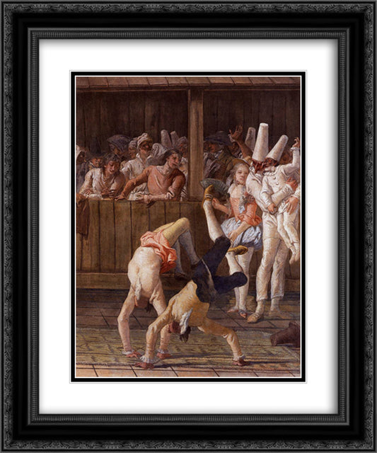 Pulcinella with Acrobats 20x24 Black Ornate Wood Framed Art Print Poster with Double Matting by Tiepolo, Giovanni Domenico