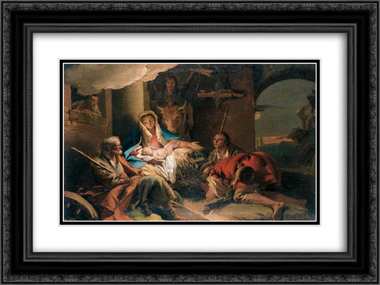 The Adoration of the Shepherds 24x18 Black Ornate Wood Framed Art Print Poster with Double Matting by Tiepolo, Giovanni Domenico