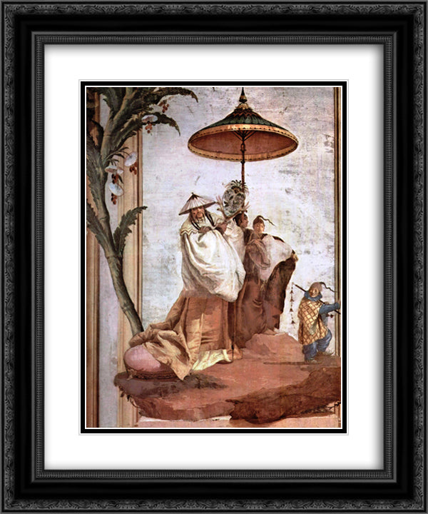 The Mandarin's Walk, from the Chinese Room in the Foresteria 20x24 Black Ornate Wood Framed Art Print Poster with Double Matting by Tiepolo, Giovanni Domenico