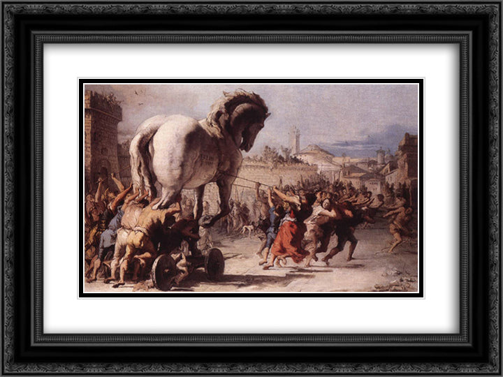 The Procession of the Trojan Horse in Troy 24x18 Black Ornate Wood Framed Art Print Poster with Double Matting by Tiepolo, Giovanni Domenico