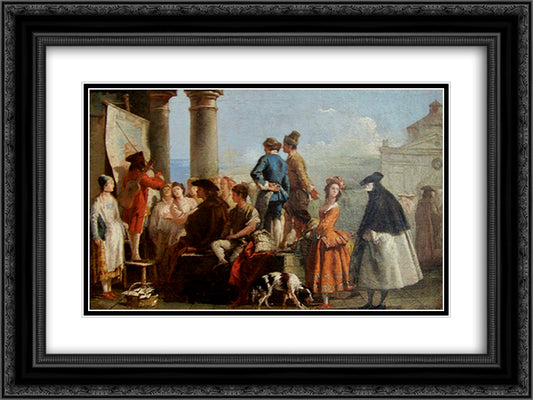 The Storyteller 24x18 Black Ornate Wood Framed Art Print Poster with Double Matting by Tiepolo, Giovanni Domenico