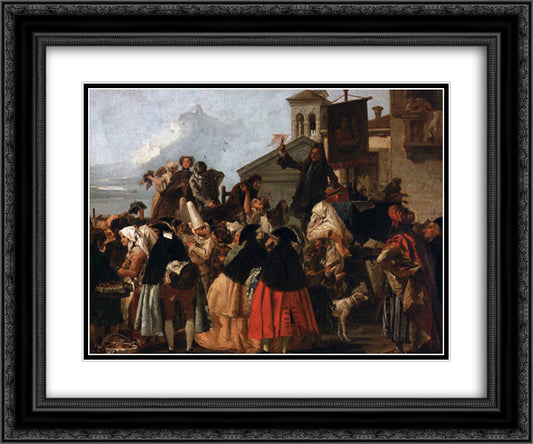 The Tooth Extractor 24x20 Black Ornate Wood Framed Art Print Poster with Double Matting by Tiepolo, Giovanni Domenico