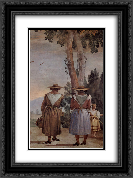 Two Peasant Women and a Child Seen from Behind, from the 'Foresteria' (Guesthouse) 18x24 Black Ornate Wood Framed Art Print Poster with Double Matting by Tiepolo, Giovanni Domenico