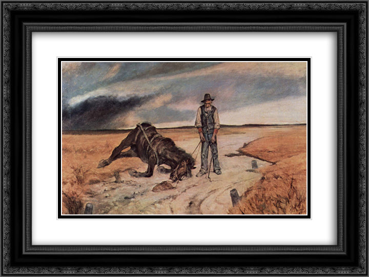 Bauer mit zusammengebrochenem Pferd 24x18 Black Ornate Wood Framed Art Print Poster with Double Matting by Fattori, Giovanni
