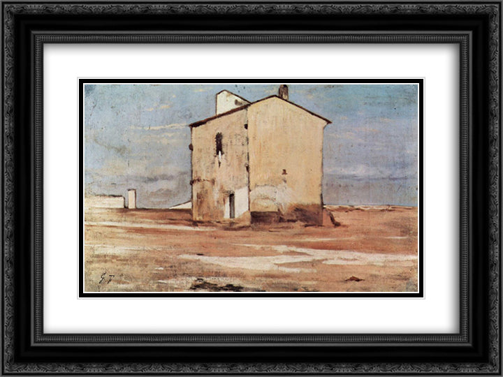 Der Schindanger in Livorno 24x18 Black Ornate Wood Framed Art Print Poster with Double Matting by Fattori, Giovanni