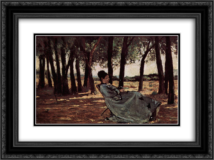 Frau Martelli in Castiglioncello 24x18 Black Ornate Wood Framed Art Print Poster with Double Matting by Fattori, Giovanni