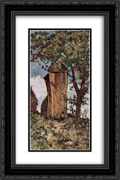 Heuschober 16x24 Black Ornate Wood Framed Art Print Poster with Double Matting by Fattori, Giovanni