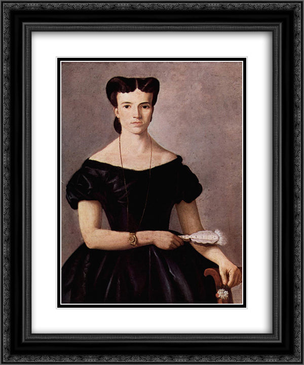 Lady with a Fan 20x24 Black Ornate Wood Framed Art Print Poster with Double Matting by Fattori, Giovanni