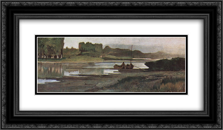 L'Arno presso Bellariva 24x14 Black Ornate Wood Framed Art Print Poster with Double Matting by Fattori, Giovanni