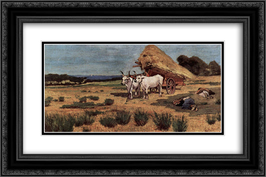 Pause in the Maremma with farmers and ox-cart 24x16 Black Ornate Wood Framed Art Print Poster with Double Matting by Fattori, Giovanni