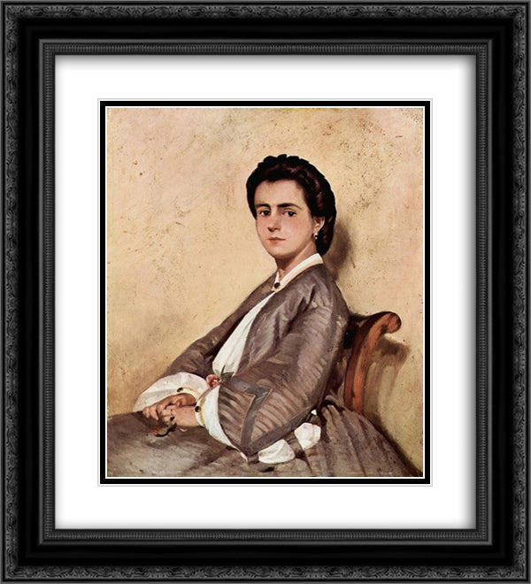 Portrat der Cousine des Kunstlers 20x22 Black Ornate Wood Framed Art Print Poster with Double Matting by Fattori, Giovanni