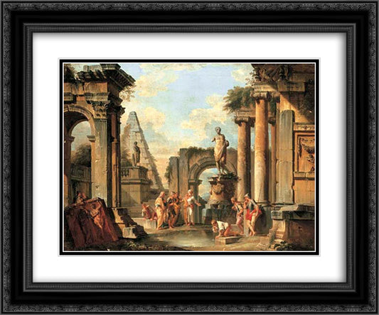 A capriccio of classical ruins with Diogenes throwing away his cup 24x20 Black Ornate Wood Framed Art Print Poster with Double Matting by Panini, Giovanni Paolo