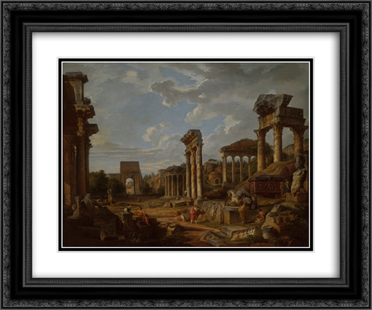 A Capriccio of the Roman Forum 24x20 Black Ornate Wood Framed Art Print Poster with Double Matting by Panini, Giovanni Paolo