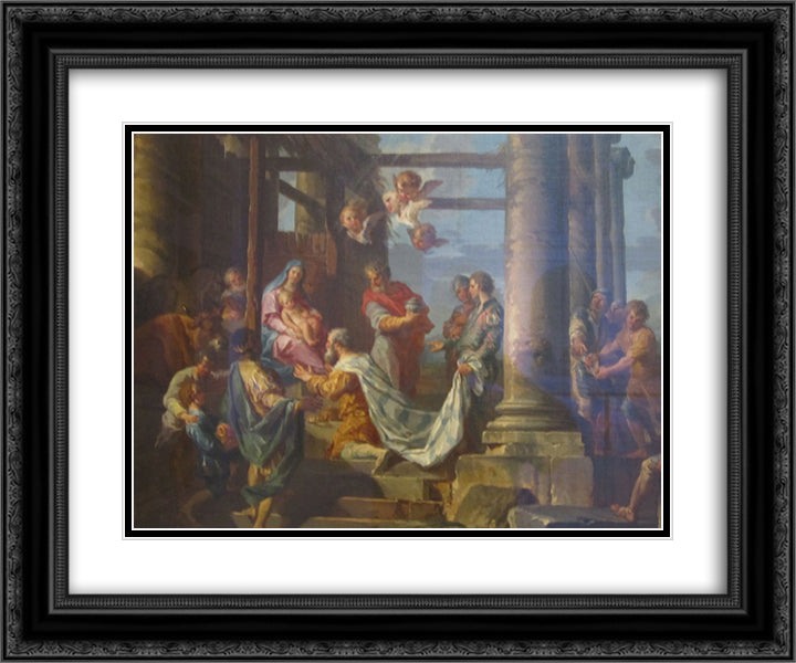 Adoration of the Shepherds, Adoration of the Magi 24x20 Black Ornate Wood Framed Art Print Poster with Double Matting by Panini, Giovanni Paolo