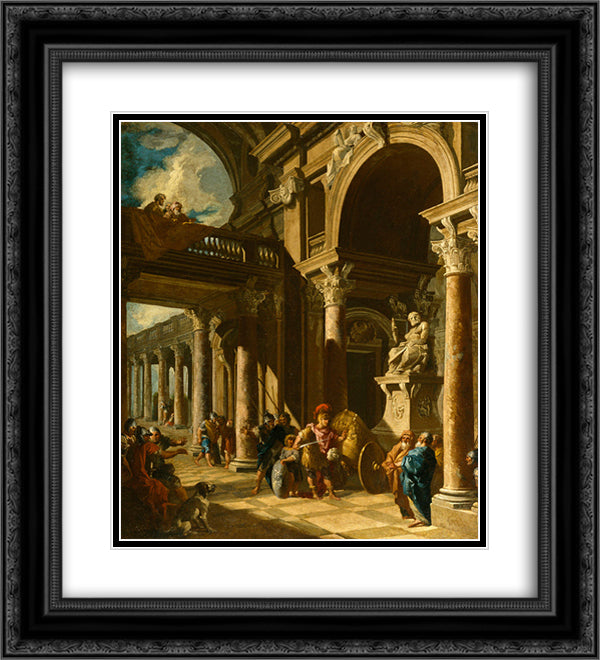 Alexander the Great Cutting the Gordian Knot 20x22 Black Ornate Wood Framed Art Print Poster with Double Matting by Panini, Giovanni Paolo