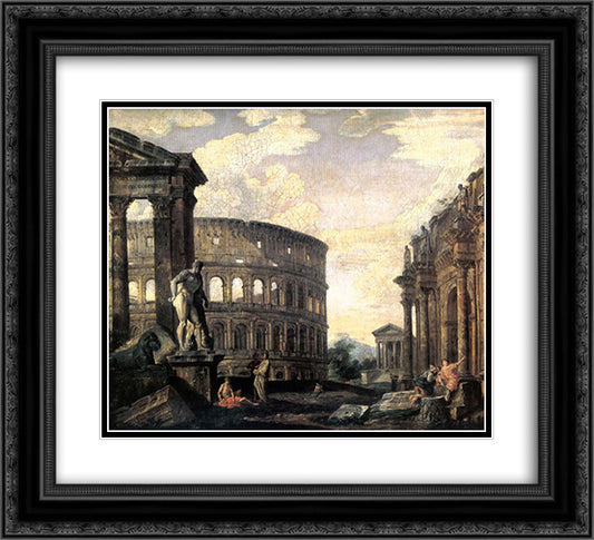 Ancient Roman Ruins 22x20 Black Ornate Wood Framed Art Print Poster with Double Matting by Panini, Giovanni Paolo