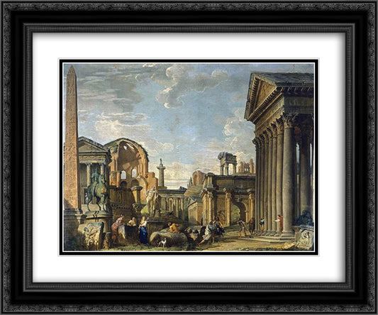 Architectural Capriccio 24x20 Black Ornate Wood Framed Art Print Poster with Double Matting by Panini, Giovanni Paolo