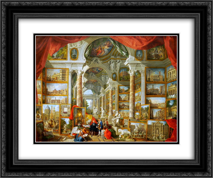 Gallery of Views of Modern Rome 24x20 Black Ornate Wood Framed Art Print Poster with Double Matting by Panini, Giovanni Paolo