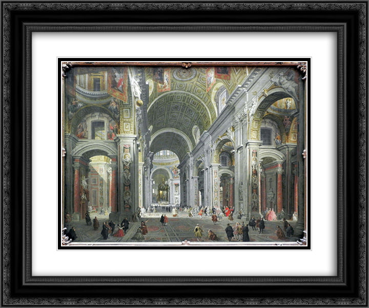 Interior of St. Peter's, Rome 24x20 Black Ornate Wood Framed Art Print Poster with Double Matting by Panini, Giovanni Paolo