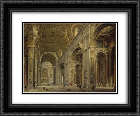 Interior of St Peter's in Rome 24x20 Black Ornate Wood Framed Art Print Poster with Double Matting by Panini, Giovanni Paolo