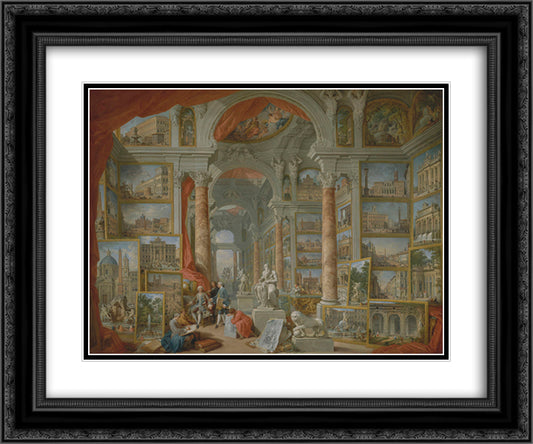 Picture Gallery with Views of Modern Rome 24x20 Black Ornate Wood Framed Art Print Poster with Double Matting by Panini, Giovanni Paolo