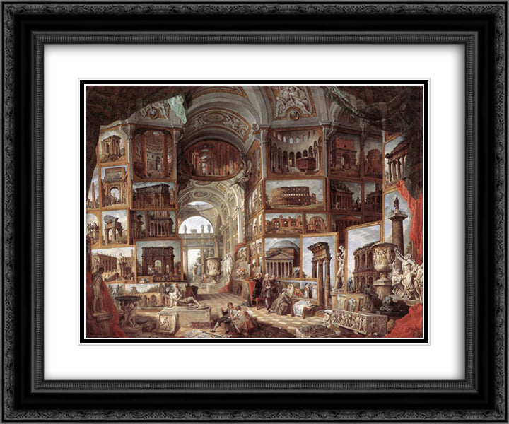 Roman ruins and sculpture 24x20 Black Ornate Wood Framed Art Print Poster with Double Matting by Panini, Giovanni Paolo