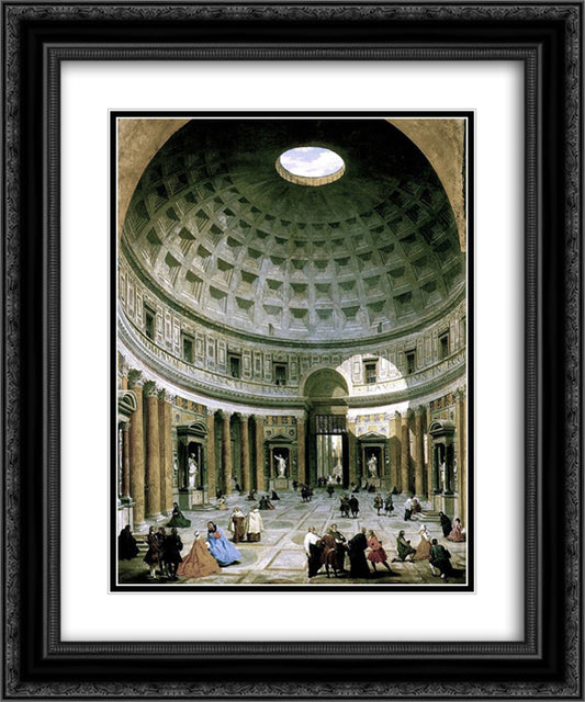 The interior of the Pantheon (Rome) 20x24 Black Ornate Wood Framed Art Print Poster with Double Matting by Panini, Giovanni Paolo