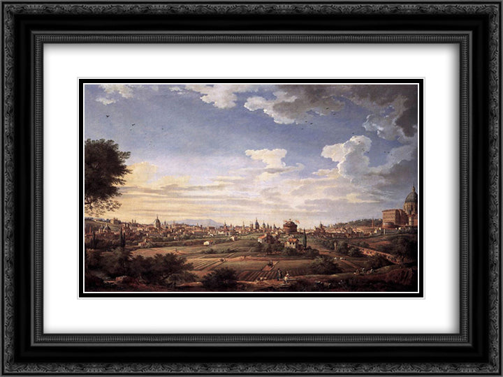 View of Rome from Mt. Mario, in the Southeast 24x18 Black Ornate Wood Framed Art Print Poster with Double Matting by Panini, Giovanni Paolo