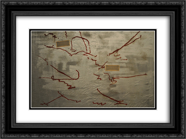 Composizione argento con dollaro 24x18 Black Ornate Wood Framed Art Print Poster with Double Matting by Turcato, Giulio