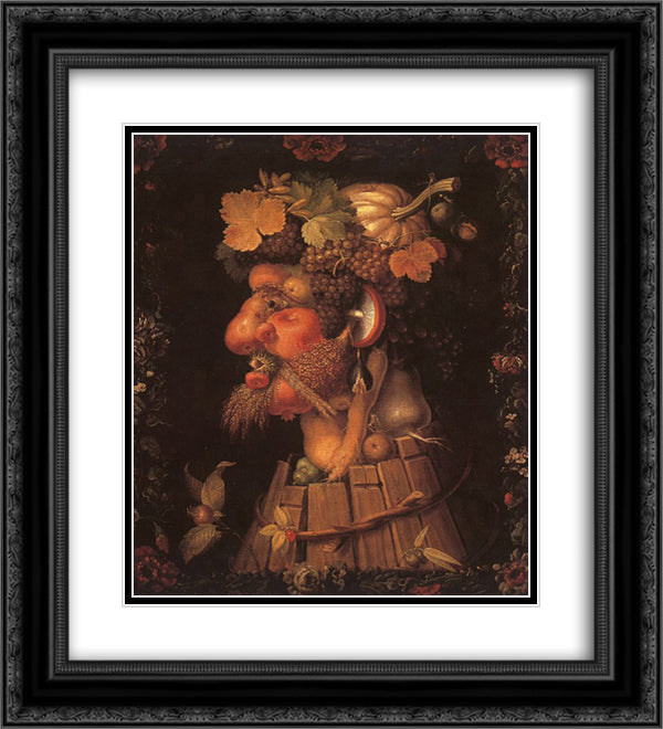 Autumn 20x22 Black Ornate Wood Framed Art Print Poster with Double Matting by Arcimboldo, Giuseppe