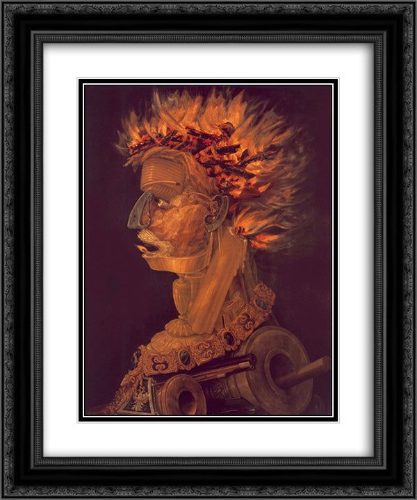 Fire 20x24 Black Ornate Wood Framed Art Print Poster with Double Matting by Arcimboldo, Giuseppe