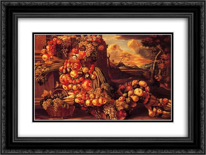 Seated Figure of Summer 24x18 Black Ornate Wood Framed Art Print Poster with Double Matting by Arcimboldo, Giuseppe