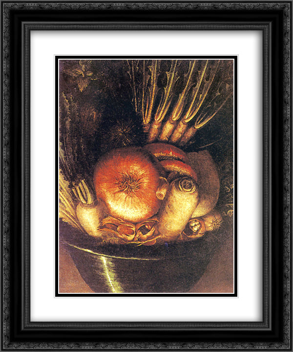 The Vegetable Bowl 20x24 Black Ornate Wood Framed Art Print Poster with Double Matting by Arcimboldo, Giuseppe