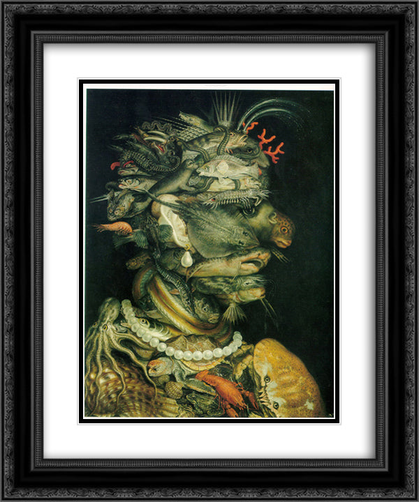 Water 20x24 Black Ornate Wood Framed Art Print Poster with Double Matting by Arcimboldo, Giuseppe