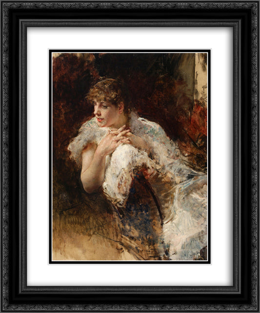 A Lady from Naples 20x24 Black Ornate Wood Framed Art Print Poster with Double Matting by Nittis, Giuseppe de