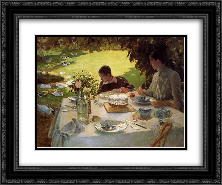 Breakfast in the Garden 24x20 Black Ornate Wood Framed Art Print Poster with Double Matting by Nittis, Giuseppe de