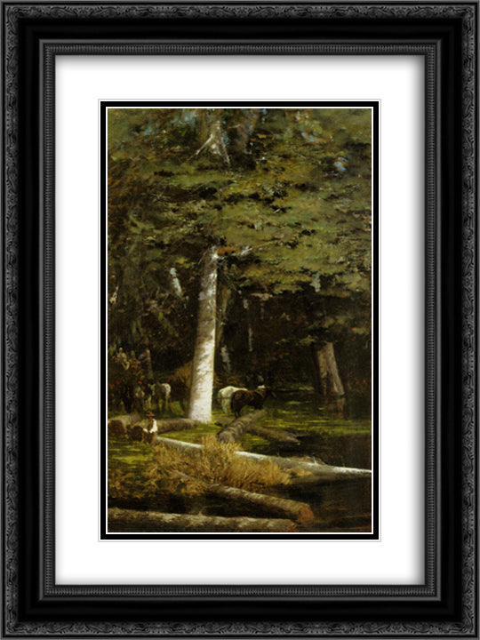 In the Forest 18x24 Black Ornate Wood Framed Art Print Poster with Double Matting by Nittis, Giuseppe de