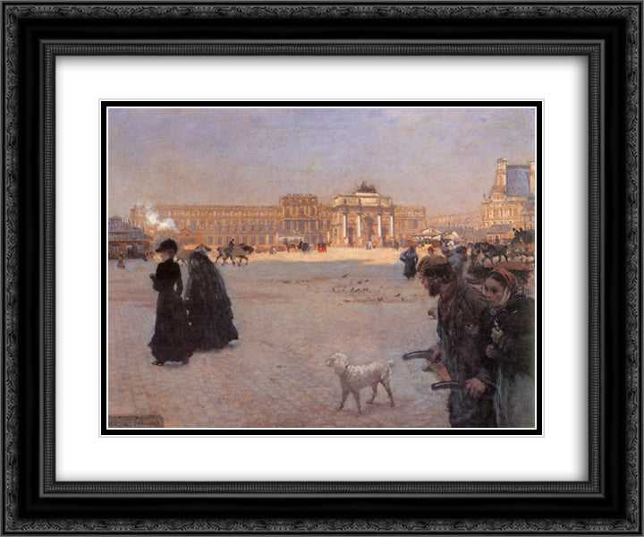 La Place du Carrousel, Paris The Ruins of the Tuileries 24x20 Black Ornate Wood Framed Art Print Poster with Double Matting by Nittis, Giuseppe de