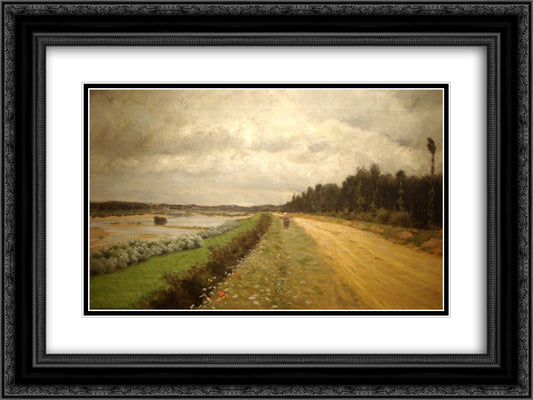 Lungo l'Ofanto 24x18 Black Ornate Wood Framed Art Print Poster with Double Matting by Nittis, Giuseppe de
