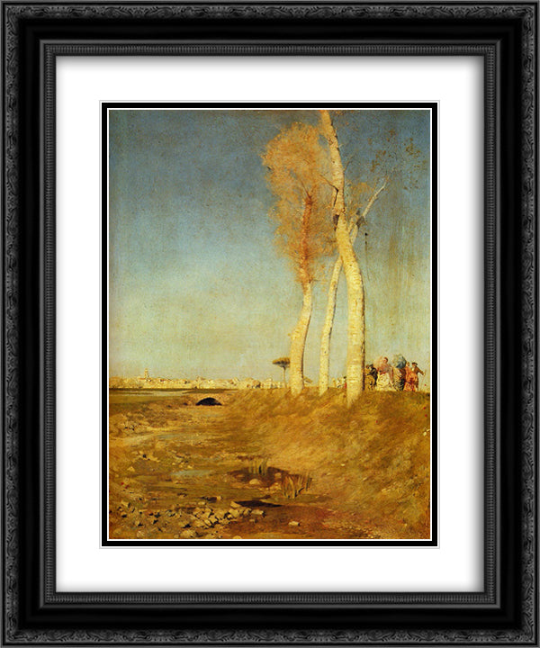 Poplars 20x24 Black Ornate Wood Framed Art Print Poster with Double Matting by Nittis, Giuseppe de