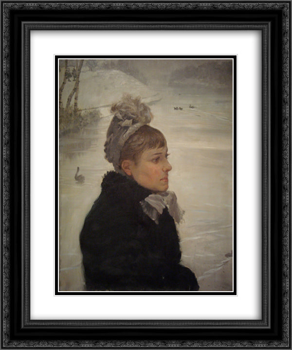 Presso al lago 20x24 Black Ornate Wood Framed Art Print Poster with Double Matting by Nittis, Giuseppe de