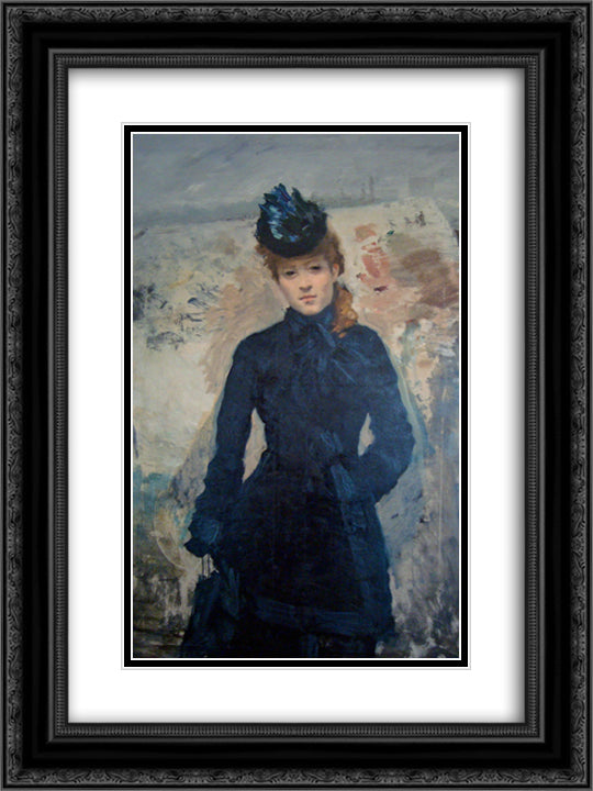 Promenade Hivernale 18x24 Black Ornate Wood Framed Art Print Poster with Double Matting by Nittis, Giuseppe de