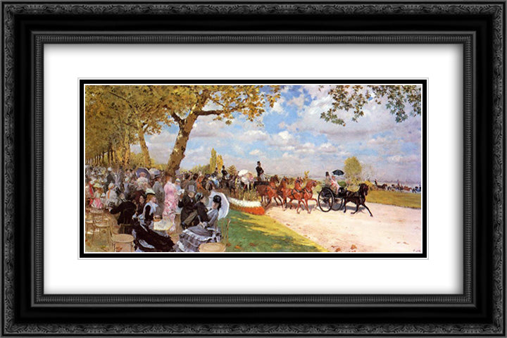Return from the Races 24x16 Black Ornate Wood Framed Art Print Poster with Double Matting by Nittis, Giuseppe de