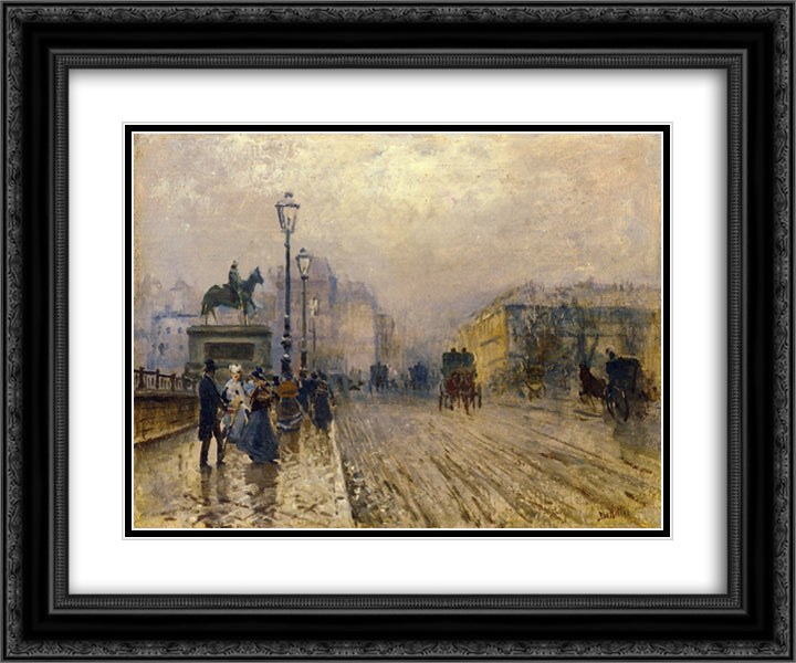 Rue de Paris with Carriages 24x20 Black Ornate Wood Framed Art Print Poster with Double Matting by Nittis, Giuseppe de