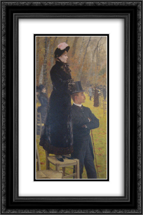 The Races at Auteuil, Paris 16x24 Black Ornate Wood Framed Art Print Poster with Double Matting by Nittis, Giuseppe de