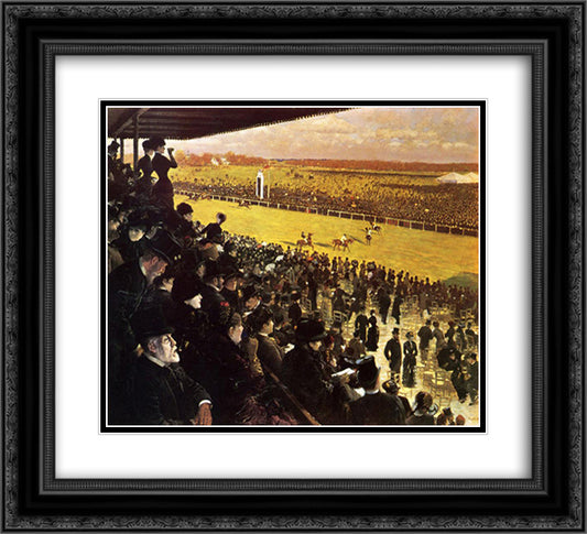 The Races at Longchamps from the Grandstand 22x20 Black Ornate Wood Framed Art Print Poster with Double Matting by Nittis, Giuseppe de