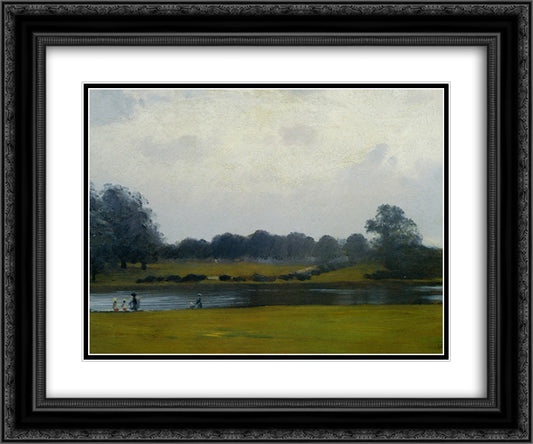 The Serpentine Hyde Park 24x20 Black Ornate Wood Framed Art Print Poster with Double Matting by Nittis, Giuseppe de