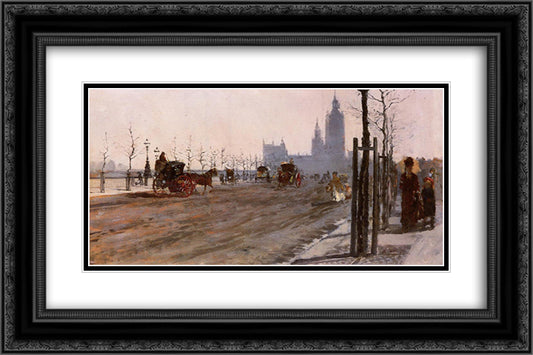The Victoria Embankment, London 24x16 Black Ornate Wood Framed Art Print Poster with Double Matting by Nittis, Giuseppe de